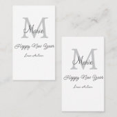simple minimal happy new year monogram gray name  visitekaartje (Voorkant / Achterkant)