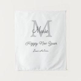 simple minimal happy new year monogram gray name  wandkleed