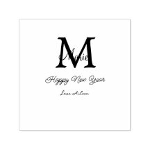 simple minimal happy new year monogram gray name 