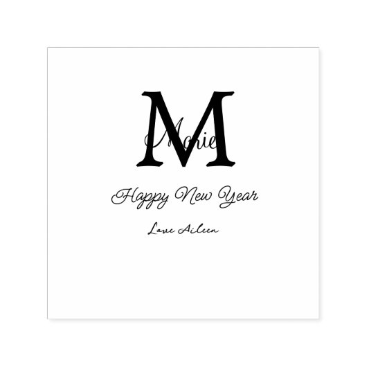 simple minimal happy new year monogram gray name   zelfinktende stempel (Design)