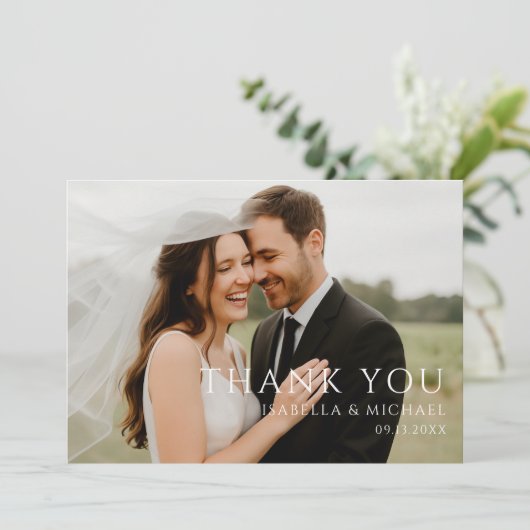 Simple Minimal Modern Wedding Photo Bedankkaart (Staand voorkant)