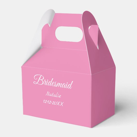 Simple minimal pink bridesmaid add name year text bedankdoosjes (Voorkant Zijde)