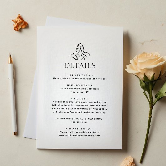 Simple Minimal Wine Cheers Wedding Details Informatiekaartje