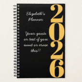 Simple Minimalist Black and Gold Name and Year  Planner (Voorkant)