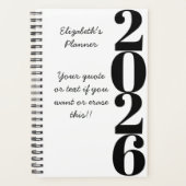 Simple Minimalist Black and White Name and Year  Planner (Voorkant)