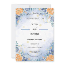 Simple Minimalist Blue Yellow Floral Wedding