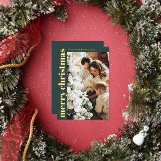 Simple Minimalist Green Merry Christmas Photo Folie Feestdagenkaart