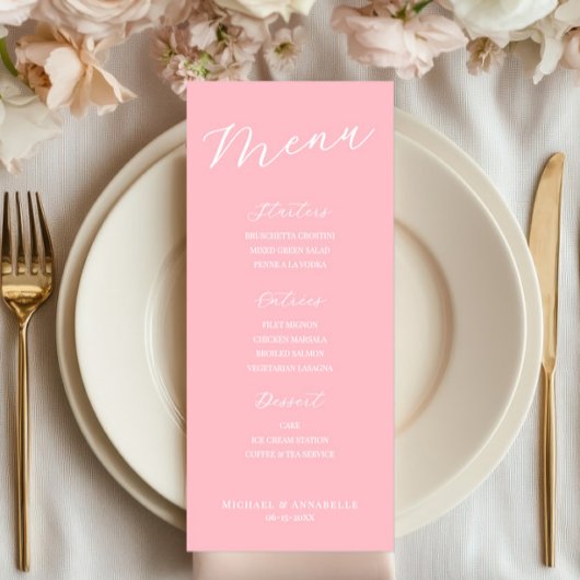 Simple Minimalist Light Pink Menu Card for Wedding