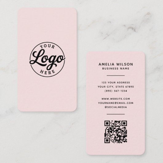 Simple Minimalist Logo QR Code Blush Pink  Visitekaartje (Voorkant / Achterkant)