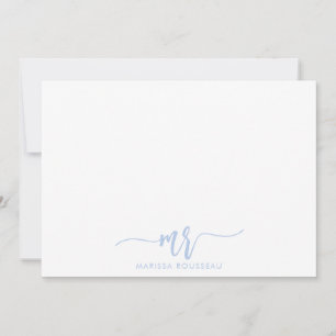Simple Minimalist Pastel Blue Name Script-Initiaal Notitiekaartje