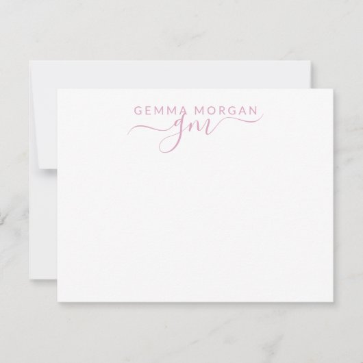 Simple Minimalist Pastel Pink Name Script Initiaal Notitiekaartje (Voorkant)