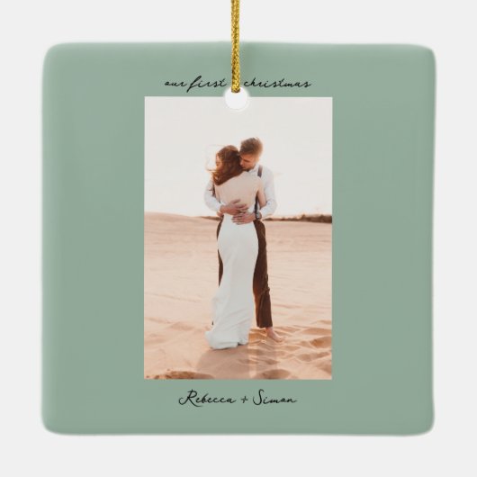 Simple Minimalist Script Photo Keramisch Ornament (Achterkant)