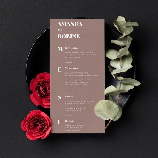 Simple minimaliste Brown élégant menu mariage