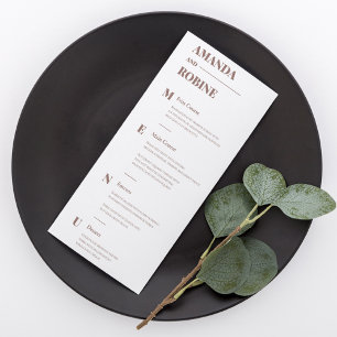 Simple minimaliste Brown élégant menu mariage