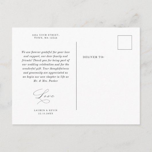 Simple minimaliste classique merci carte postale (Dos)