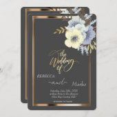 Simple minimaliste Floral, Gold Frame invitation (Devant / Derrière)
