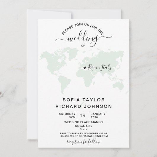 Simple minimaliste Mariage Destination Monde Carte (Devant)