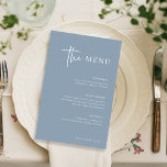 Simple minimaliste moderne | Menu Mariage bleu Dus<br><div class="desc">Cette élégante carte de mariage bleu poussiéreux est simple et minimaliste mais très élégante grâce à son écriture manuscrite moderne blanche et sa disposition propre.</div>