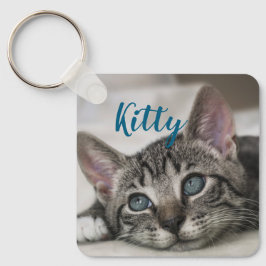 Simple Minimalistic Custom Pet Name and Photo  Sleutelhanger