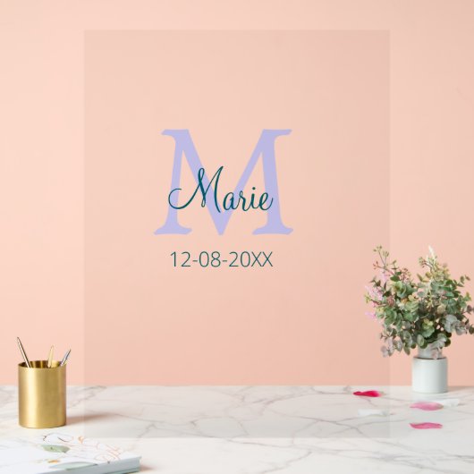 simple minimum ajouter nom monogramme violet vert (Mariage)