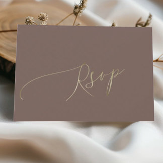 Simple Mocha Brown Wedding RSVP Kaartje