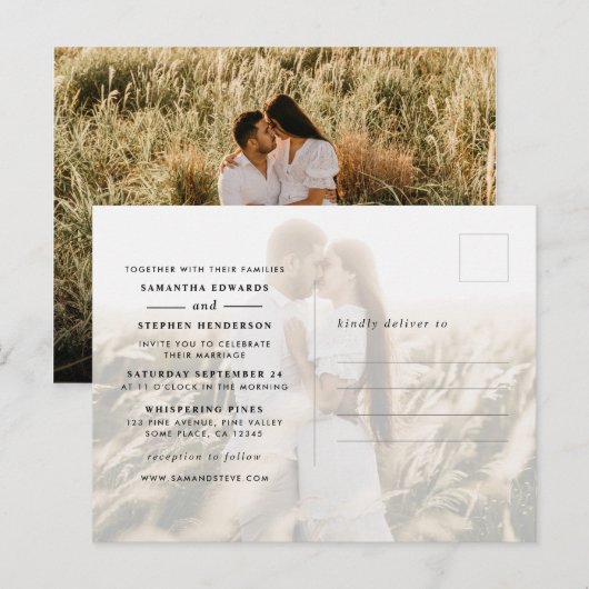 Simple Modern 2-Photo Wedding Uitnodiging Briefkaart (Voorkant / Achterkant)