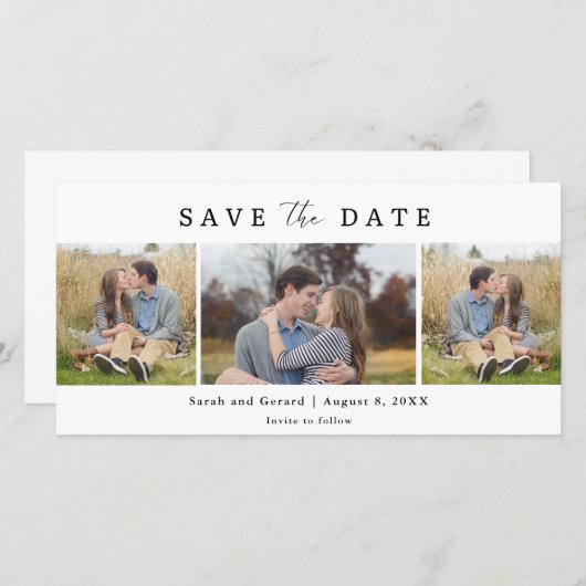 Simple Modern 3 Photo Wedding Save the Date (Devant / Derrière)