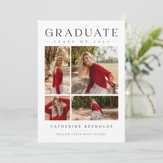 Simple Modern 4 foto's Afstuderen Aankondiging (Staand voorkant)