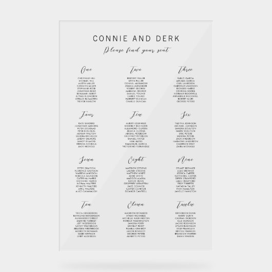 Simple Modern Acrylic Wedding Seating Chart (Recto)