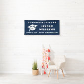 Simple Modern Afstudeerder Pet Navy Blue Graduatio Spandoek (Insitu)