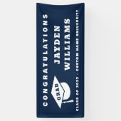 Simple Modern Afstudeerder Pet Navy Blue Graduatio Spandoek (Verticaal)