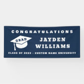 Simple Modern Afstudeerder Pet Navy Blue Graduatio Spandoek (Horizontaal)