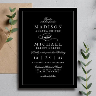 Simple Modern Black and White Wedding Invitation
