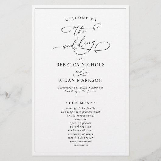 Simple Modern Black and White Wedding Program (Voorkant)