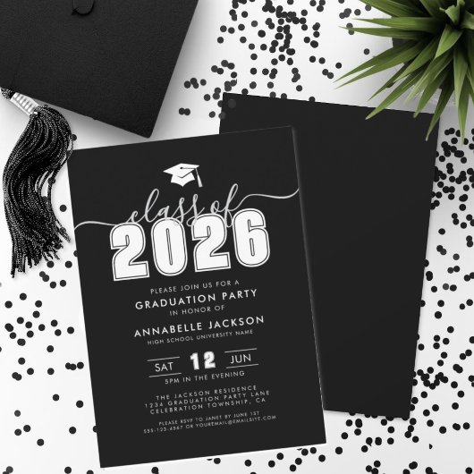 Simple Modern Black Graduation Party Kaart