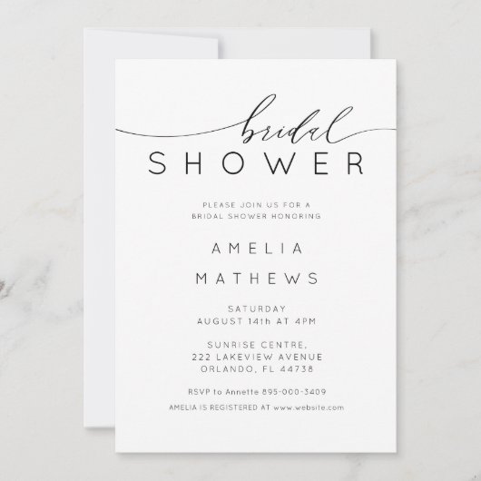 Simple Modern Black & White Bridal Shower Kaart (Voorkant)