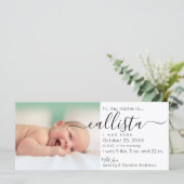 Simple Modern Black White Photo Birth Announding (Staand voorkant)