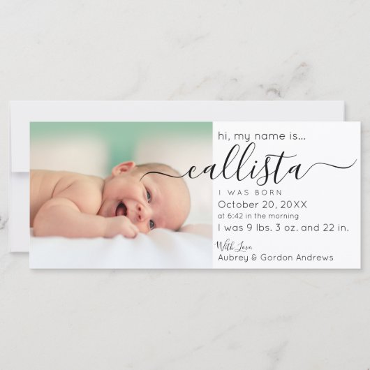 Simple Modern Black White Photo Birth Announding (Voorkant)