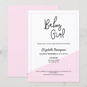 Simple Modern Blue Baby Girl Script-Baby shower Kaart