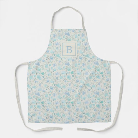 Simple Modern Blue Floral Monogram Cute Schort (Voorkant)
