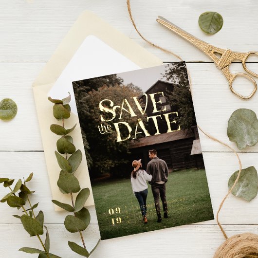 Simple Modern Boho | De foto bewaart de Datum Folie Uitnodiging