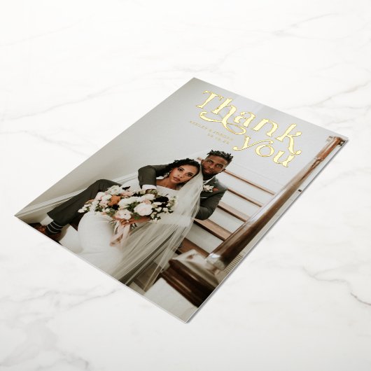 Simple Modern Boho | Foto bruiloft Hartelijk dank Folie Uitnodiging (Gedraaid)