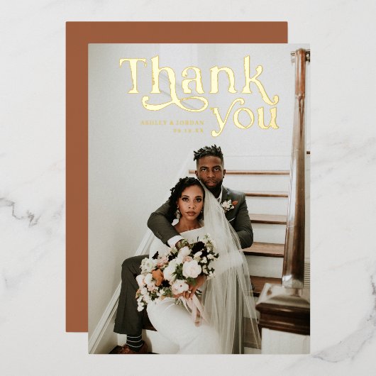 Simple Modern Boho | Foto bruiloft Hartelijk dank Folie Uitnodiging (Voorkant / Achterkant)