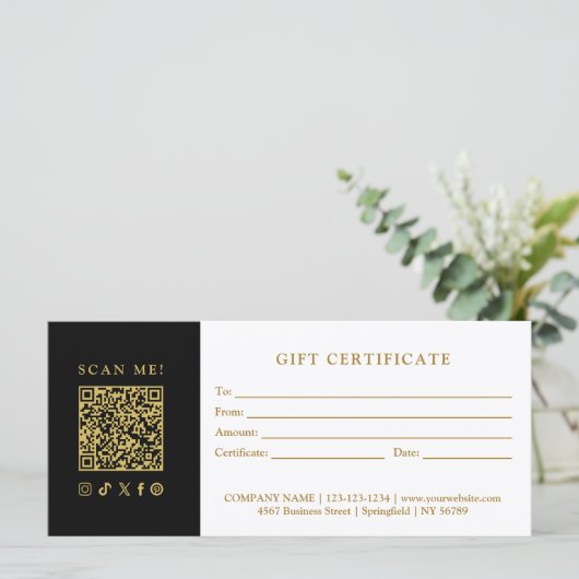 Simple Modern Business QR Code Gift Certificate (Staand voorkant)
