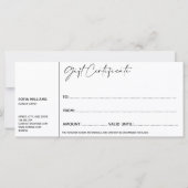 Simple Modern Cadeau Certificat carte cadeau ajout (Dos)