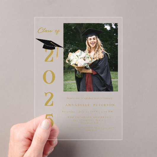 Simple Modern Calligraphy Photo Afstuderen Acryl Uitnodigingen (Insitu (Draagbaar))