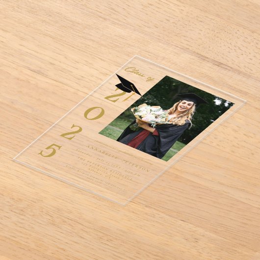 Simple Modern Calligraphy Photo Afstuderen Acryl Uitnodigingen (Laagn)
