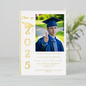 Simple Modern Calligraphy Photo Afstuderen Folie Uitnodiging (Staand Voorkant)