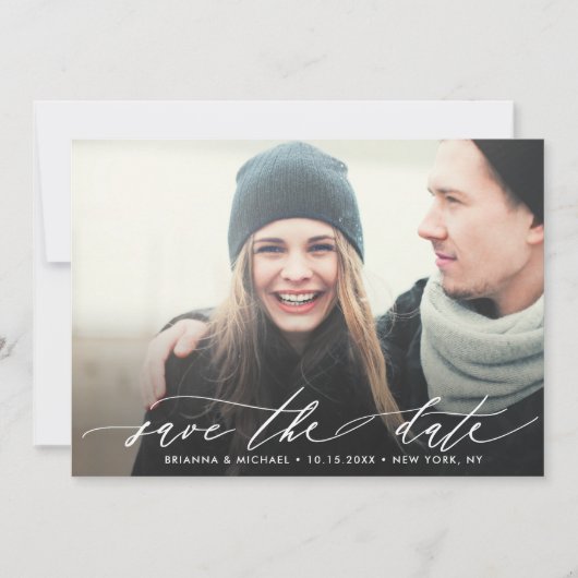 Simple Modern Calligraphy Wedding Photo Save The Date (Voorkant)