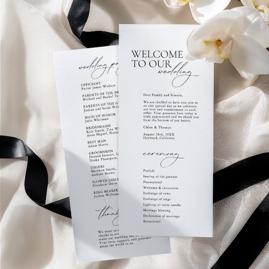 Simple Modern Calligraphy White Wedding Programme